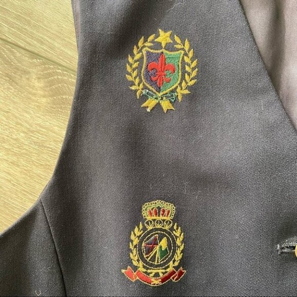 Vintage 90s Wool Liz Claiborne Gold Badge Fleur Navy Preppy Tailored Vest - Picture 5 of 11